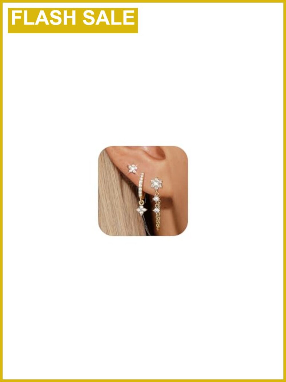 3 Pairs Flower Chain Earrings Set for Women 14K Gold Plated Hypoallergenic
